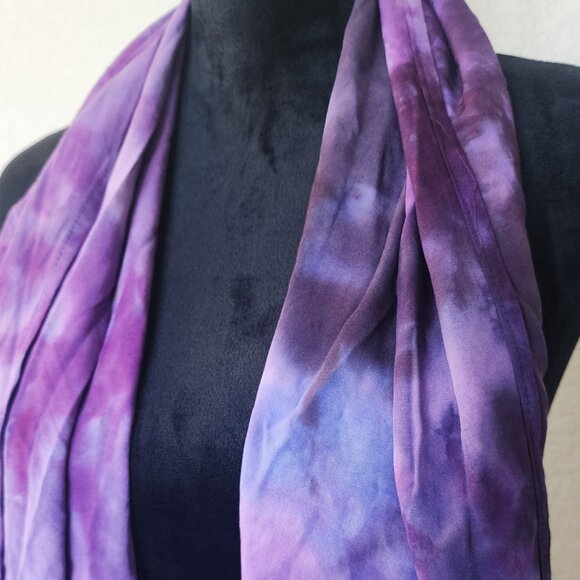 NWT Liliana Tie Dye Scarf Purple & Black Fringe Wrap Women's Scarves 20x70 - Picture 3 of 4